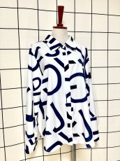 画像3: ホワイト ネイビー レトロ 古着 長袖 シャツ ブラウス (3)