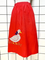 画像1: アヒルパッチデザイン 花柄 レッド ウエストゴム レトロ USA古着 ヴィンテージスカート (1)