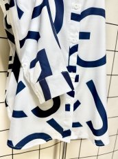 画像7: ホワイト ネイビー レトロ 古着 長袖 シャツ ブラウス (7)
