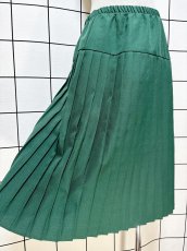 画像4: プリーツ グリーン ウエストゴム レトロ USA古着 ヴィンテージスカート (4)