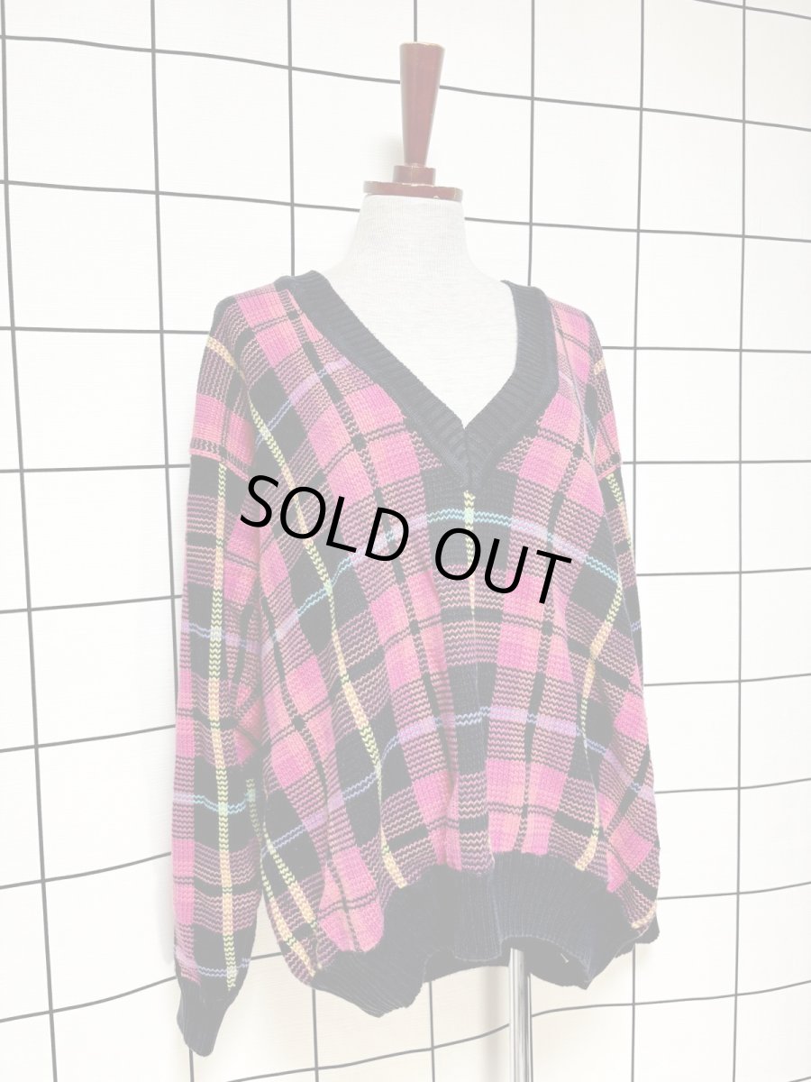 画像3: チェック マルチカラー レトロ USA古着 ヴィンテージニットセーター (3)