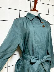 画像6: グリーン 無地 リボンベルト付 レトロ USA古着 ヴィンテージトレンチコート (6)
