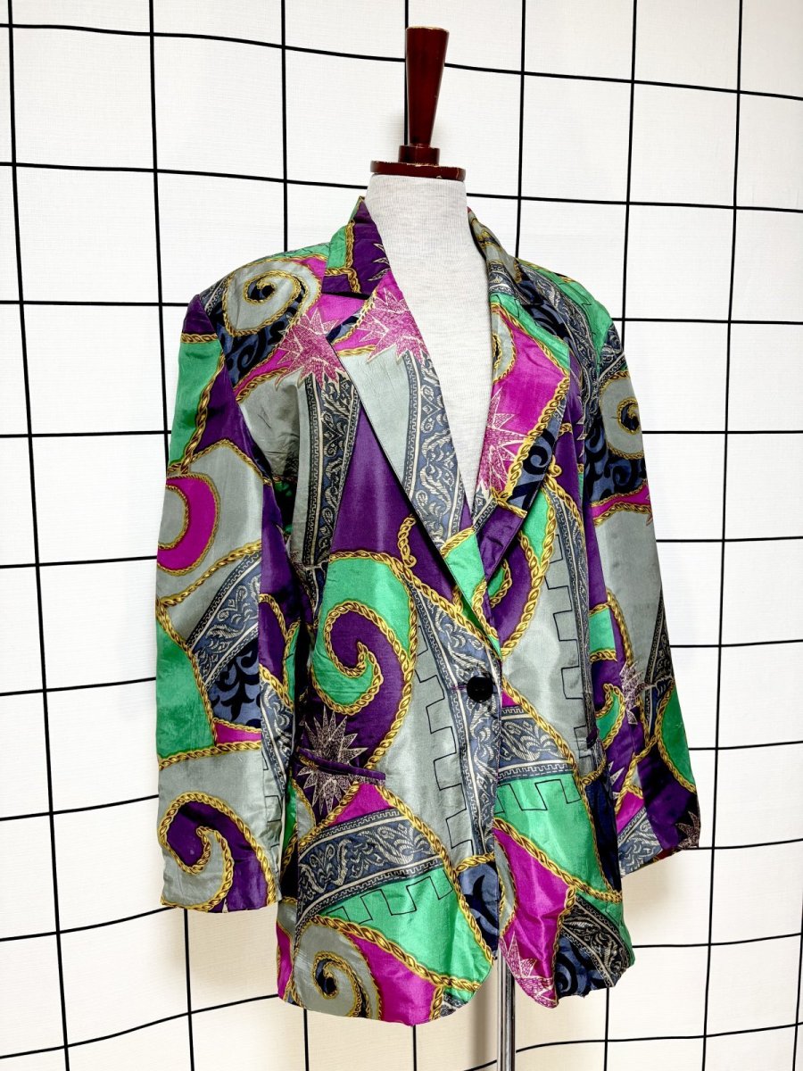 画像3: スカーフ柄 レトロサイケ シングルボタン USA古着 ヴィンテージジャケット (3)