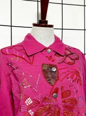 画像7: 花柄 刺繡 ビーズ レトロ India古着 デニムジャケット (7)