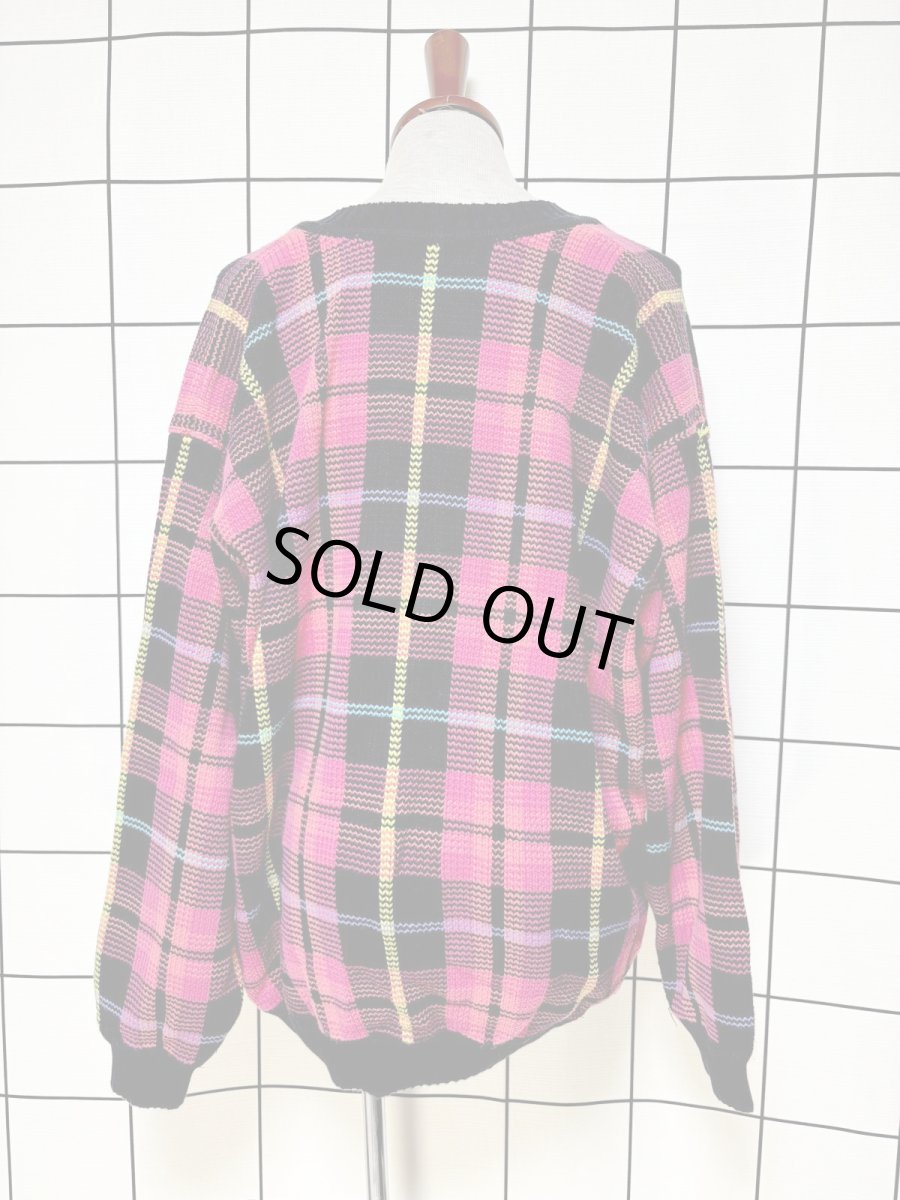 画像2: チェック マルチカラー レトロ USA古着 ヴィンテージニットセーター (2)