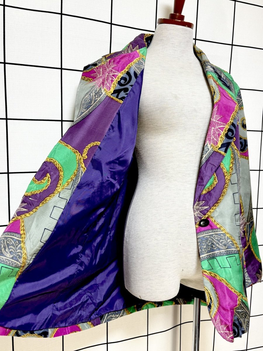 画像8: スカーフ柄 レトロサイケ シングルボタン USA古着 ヴィンテージジャケット (8)