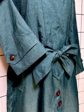 画像7: グリーン 無地 リボンベルト付 レトロ USA古着 ヴィンテージトレンチコート (7)