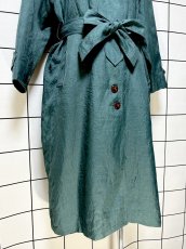 画像8: グリーン 無地 リボンベルト付 レトロ USA古着 ヴィンテージトレンチコート (8)