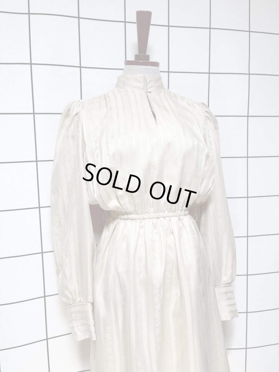 画像3: ストライプ 花織り ウエストゴム レトロ USA古着 ヴィンテージワンピース (3)