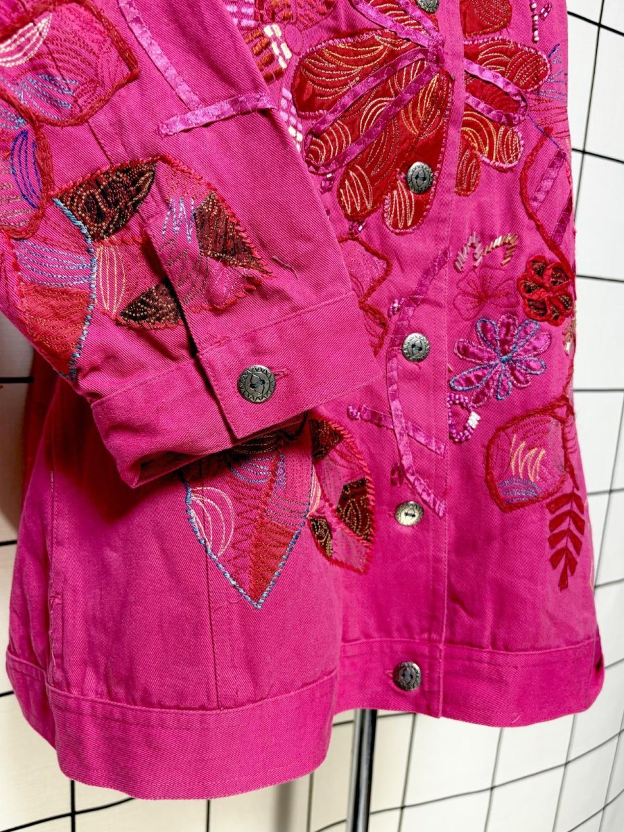 画像10: 花柄 刺繡 ビーズ レトロ India古着 デニムジャケット (10)