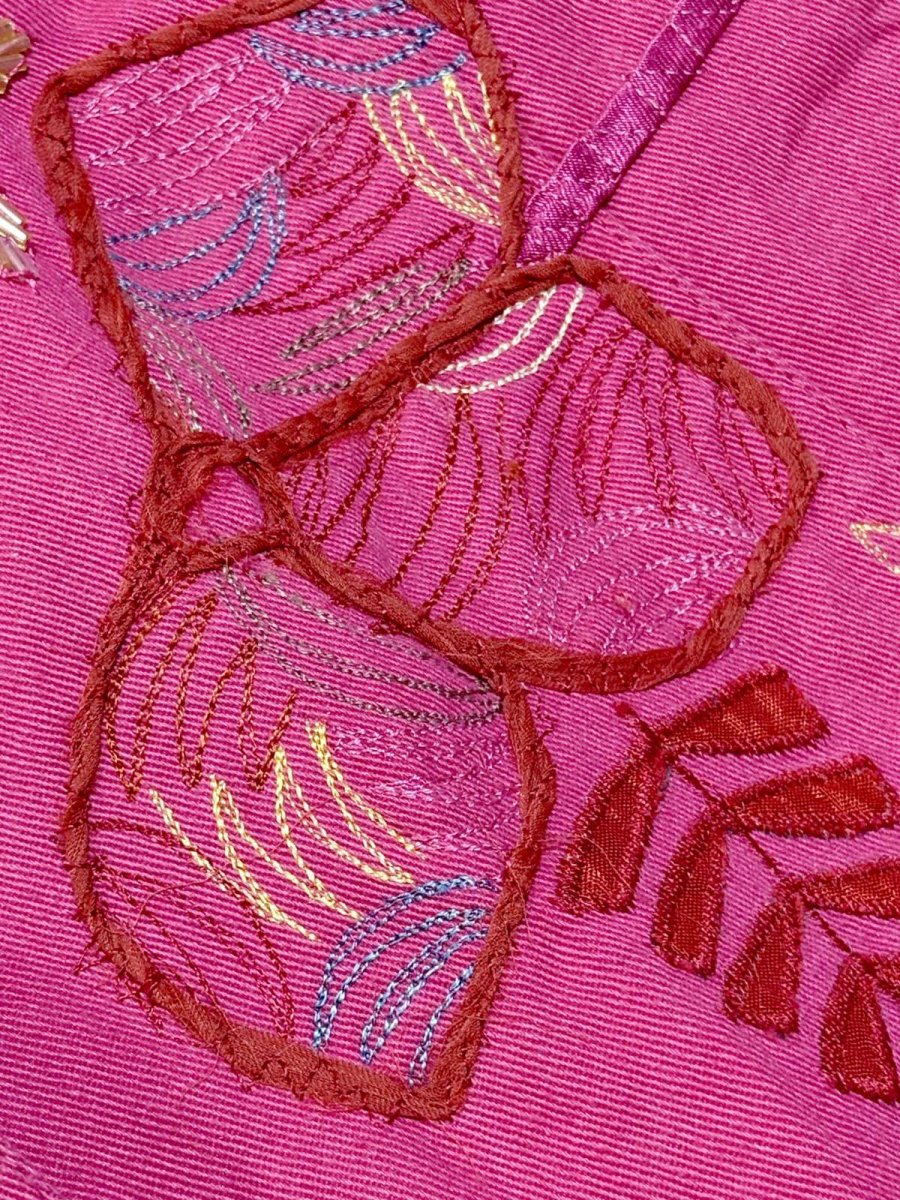 画像14: 花柄 刺繡 ビーズ レトロ India古着 デニムジャケット (14)