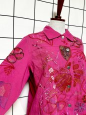 画像8: 花柄 刺繡 ビーズ レトロ India古着 デニムジャケット (8)