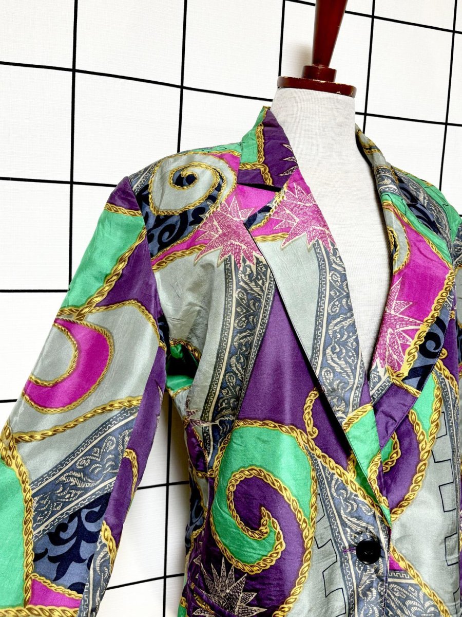 画像6: スカーフ柄 レトロサイケ シングルボタン USA古着 ヴィンテージジャケット (6)