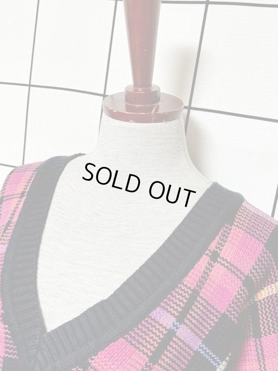 画像4: チェック マルチカラー レトロ USA古着 ヴィンテージニットセーター (4)