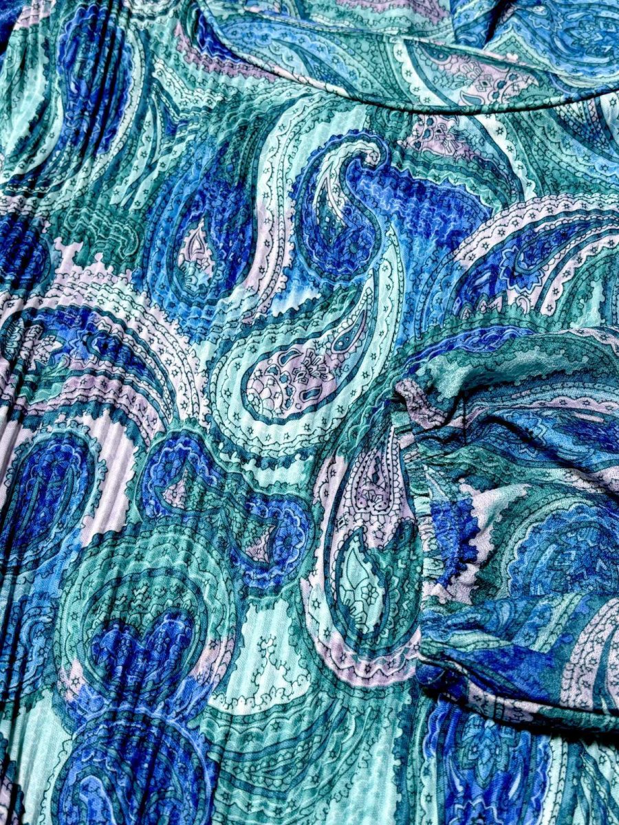 画像10: プリーツ切り替え ペイズリー リボン ウエストゴム レトロ USA古着 ヴィンテージワンピース (10)