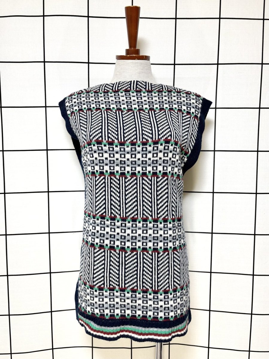 画像1: マルチカラー レトロ USA古着 ヴィンテージ ニットベスト (1)