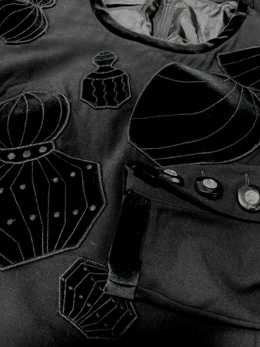 画像8: LouisFeraud ルイフェロー ドイツ製 ベロアパッチ ブラック 長袖 レトロ ヨーロッパ古着 ヴィンテージワンピース (8)