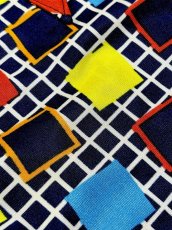 画像9: チェック柄 スクエア模様 カラフル ネイビー  レトロ USA古着 ヴィンテージブラウス (9)