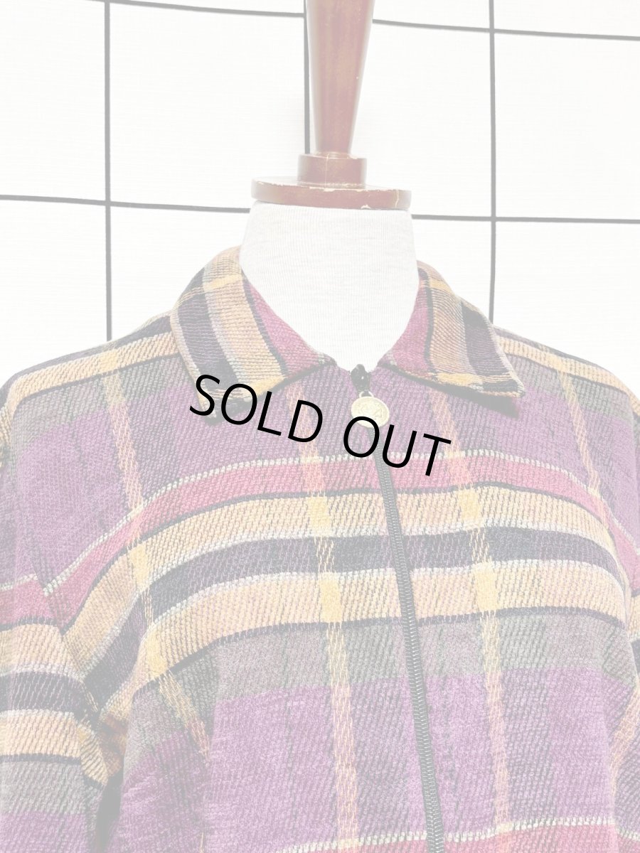 画像5: チェック柄 マルチカラー ジップアップ レトロ USA古着 ヴィンテージジャケット (5)