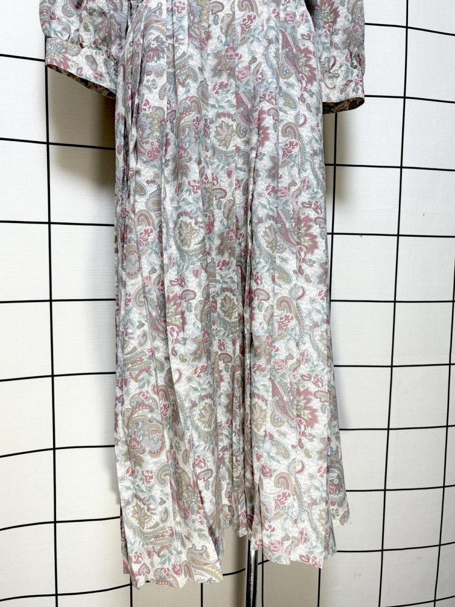 画像8: プリーツ切り替え ペイズリー 花柄 ウエストゴム レトロ USA古着 ヴィンテージワンピース (8)
