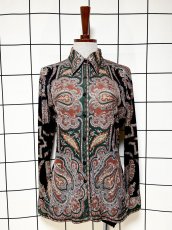 画像1: 花柄モチーフ ブラック レトロ USA古着 シャツ ヴィンテージブラウス (1)