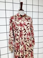 画像3: 花柄 タートルネック ウエストゴム レトロ 長袖 ヨーロッパ古着 ヴィンテージワンピース (3)