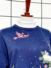 画像5: 鳥 うさぎ リス ボタニカル ドット 雪 ネイビー タートルネック レトロ USA古着 ヴィンテージスウェット (5)