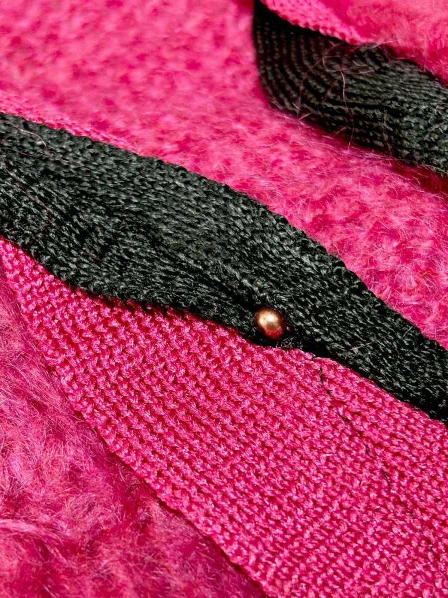 画像12: バイカラー モヘア レトロ USA古着 ヴィンテージニットカーディガン (12)