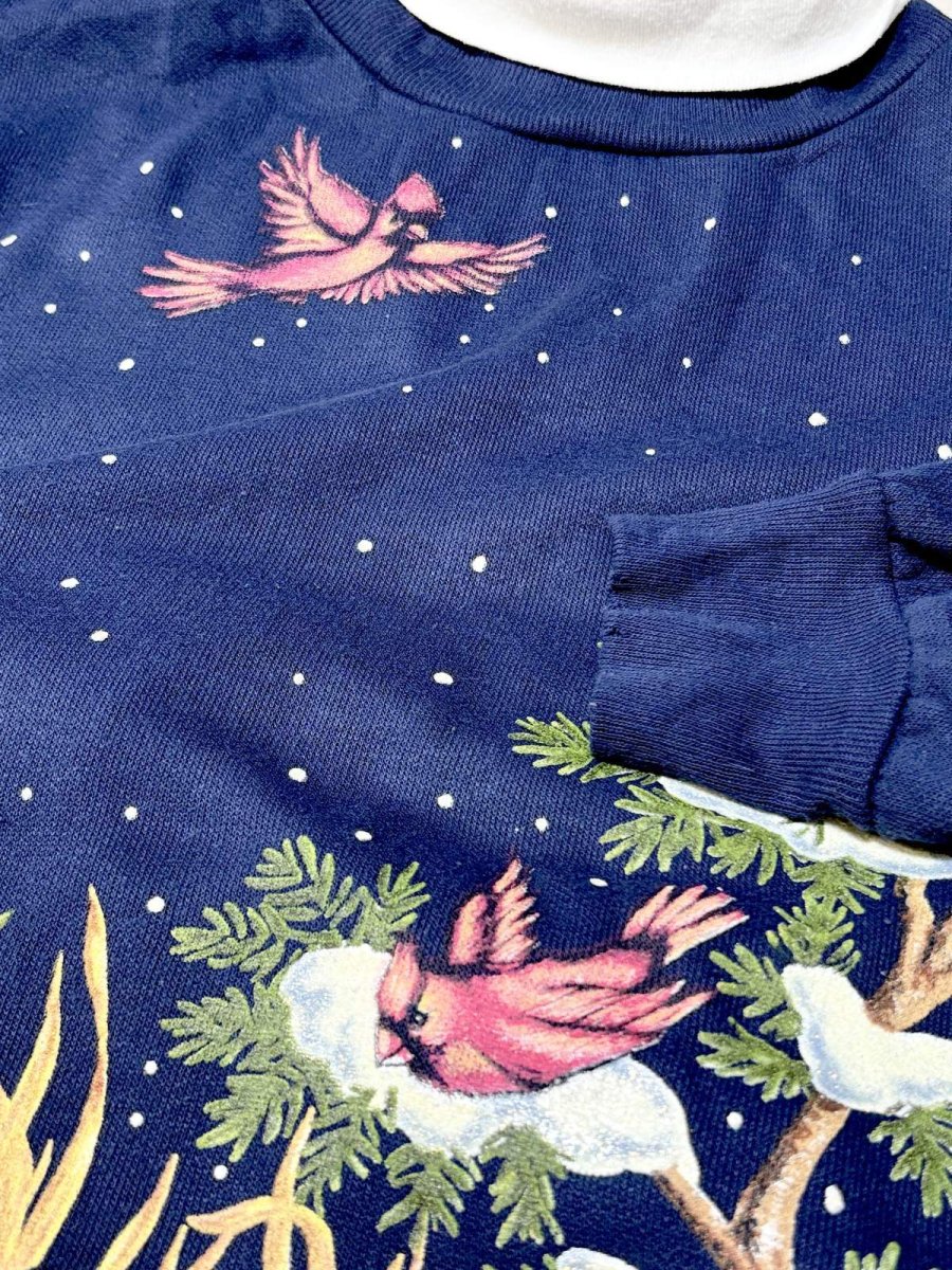 画像12: 鳥 うさぎ リス ボタニカル ドット 雪 ネイビー タートルネック レトロ USA古着 ヴィンテージスウェット (12)