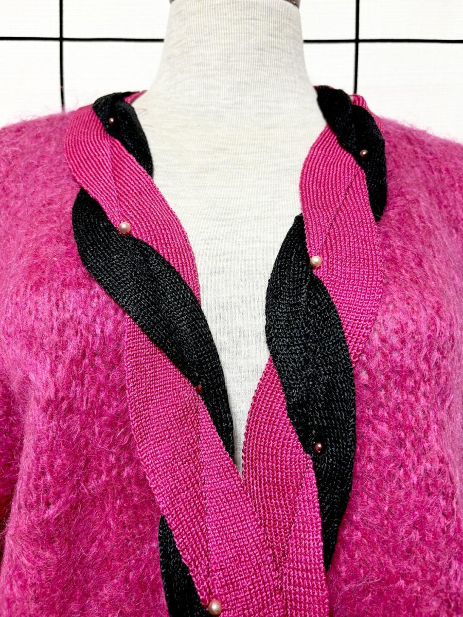 画像8: バイカラー モヘア レトロ USA古着 ヴィンテージニットカーディガン (8)