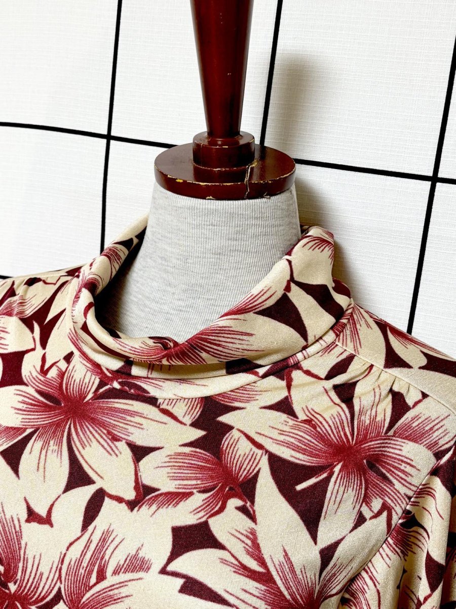 画像4: 花柄 タートルネック ウエストゴム レトロ 長袖 ヨーロッパ古着 ヴィンテージワンピース (4)