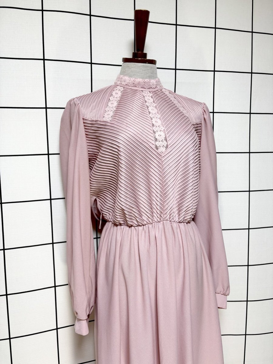 画像3: レース フロントタック ピンク UNIONMADE ウエストゴム レトロ USA古着 ヴィンテージドレス (3)