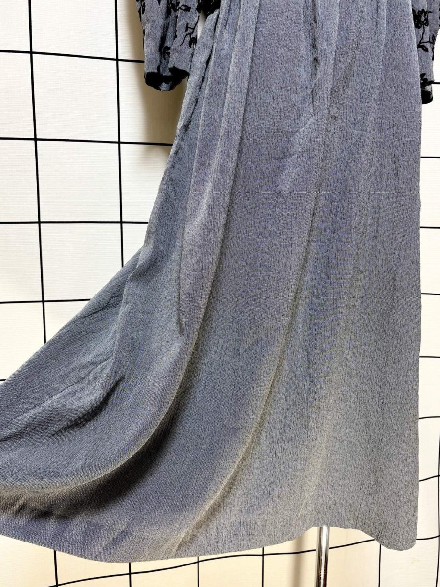 画像10: レイヤード風デザイン 花柄 バックリボン グレー レトロ El Salvador 古着 ヴィンテージワンピース (10)