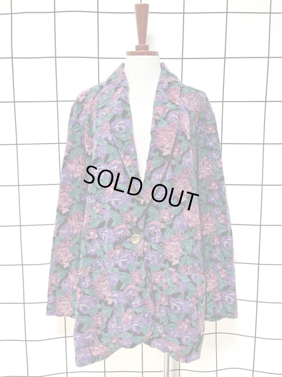 画像1: コーデュロイ 花柄 レトロ USA古着 ヴィンテージテーラードジャケット (1)