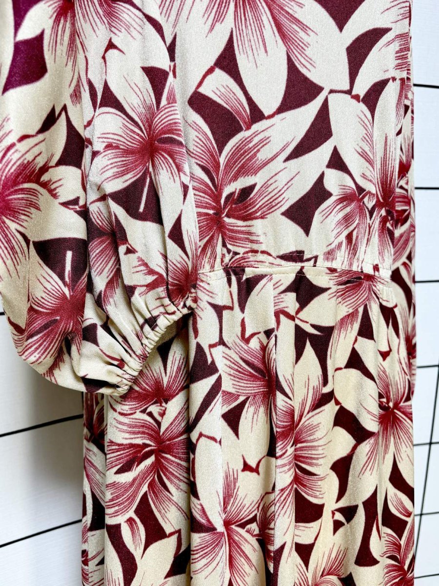 画像7: 花柄 タートルネック ウエストゴム レトロ 長袖 ヨーロッパ古着 ヴィンテージワンピース (7)