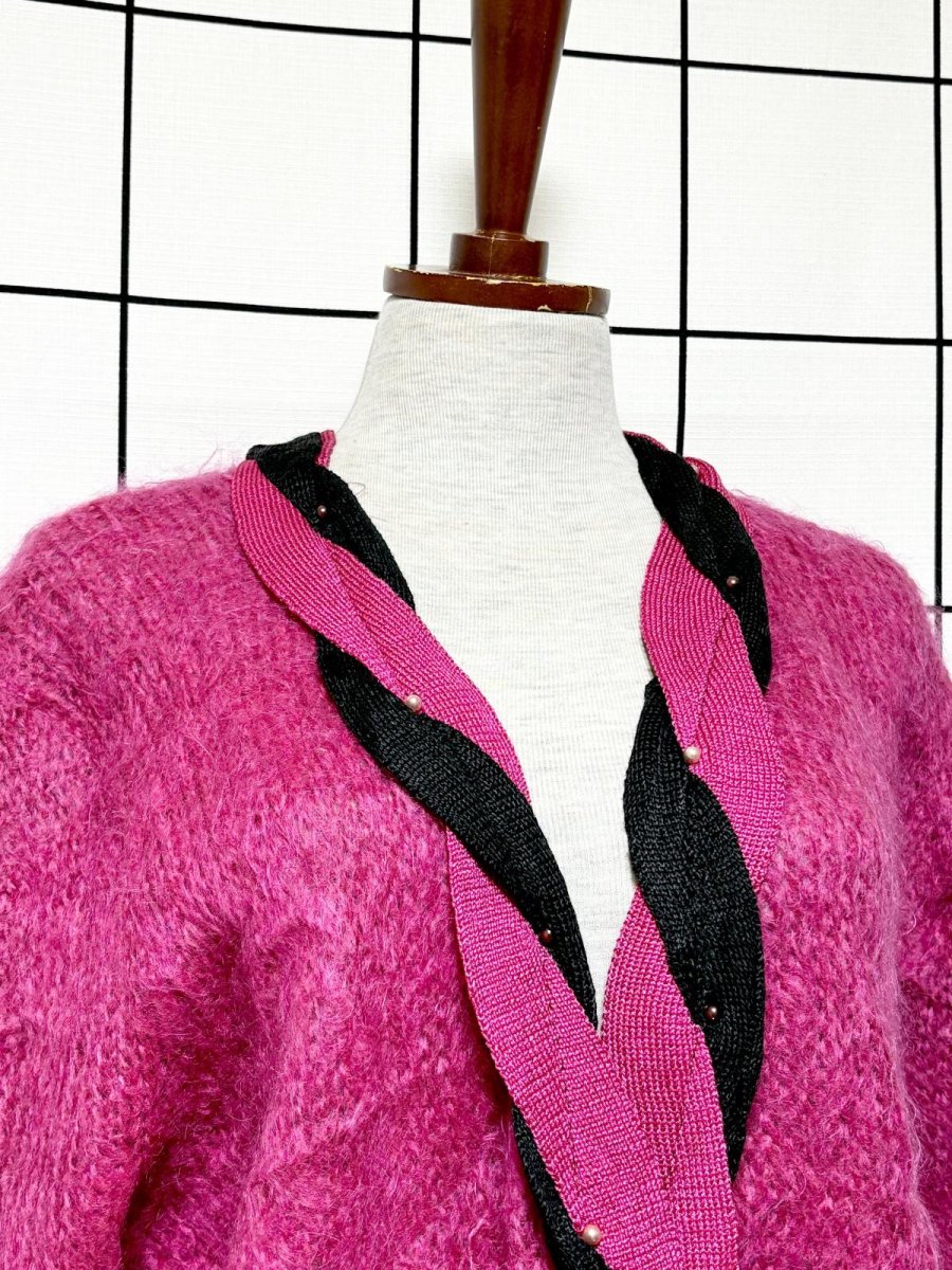 画像5: バイカラー モヘア レトロ USA古着 ヴィンテージニットカーディガン (5)