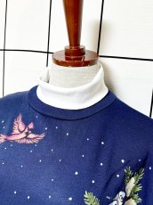 画像4: 鳥 うさぎ リス ボタニカル ドット 雪 ネイビー タートルネック レトロ USA古着 ヴィンテージスウェット (4)
