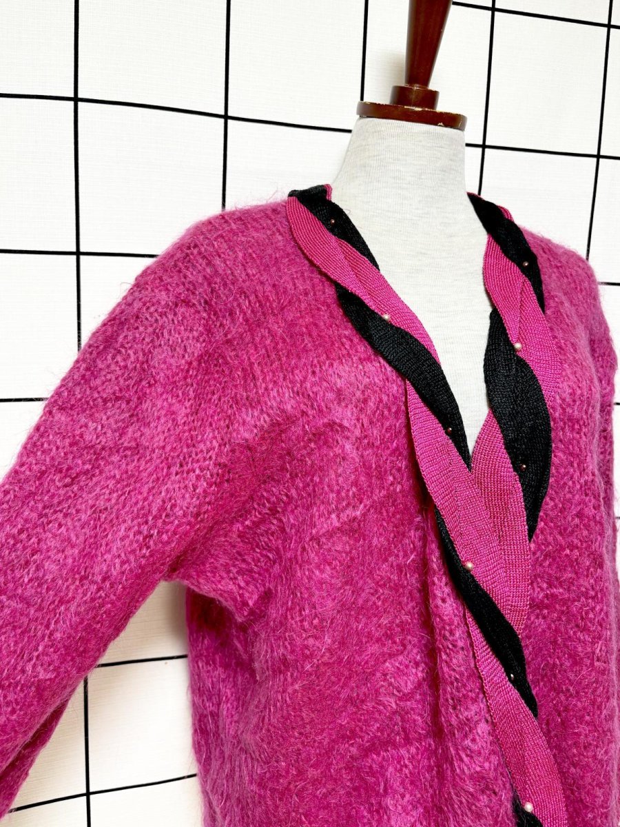 画像6: バイカラー モヘア レトロ USA古着 ヴィンテージニットカーディガン (6)