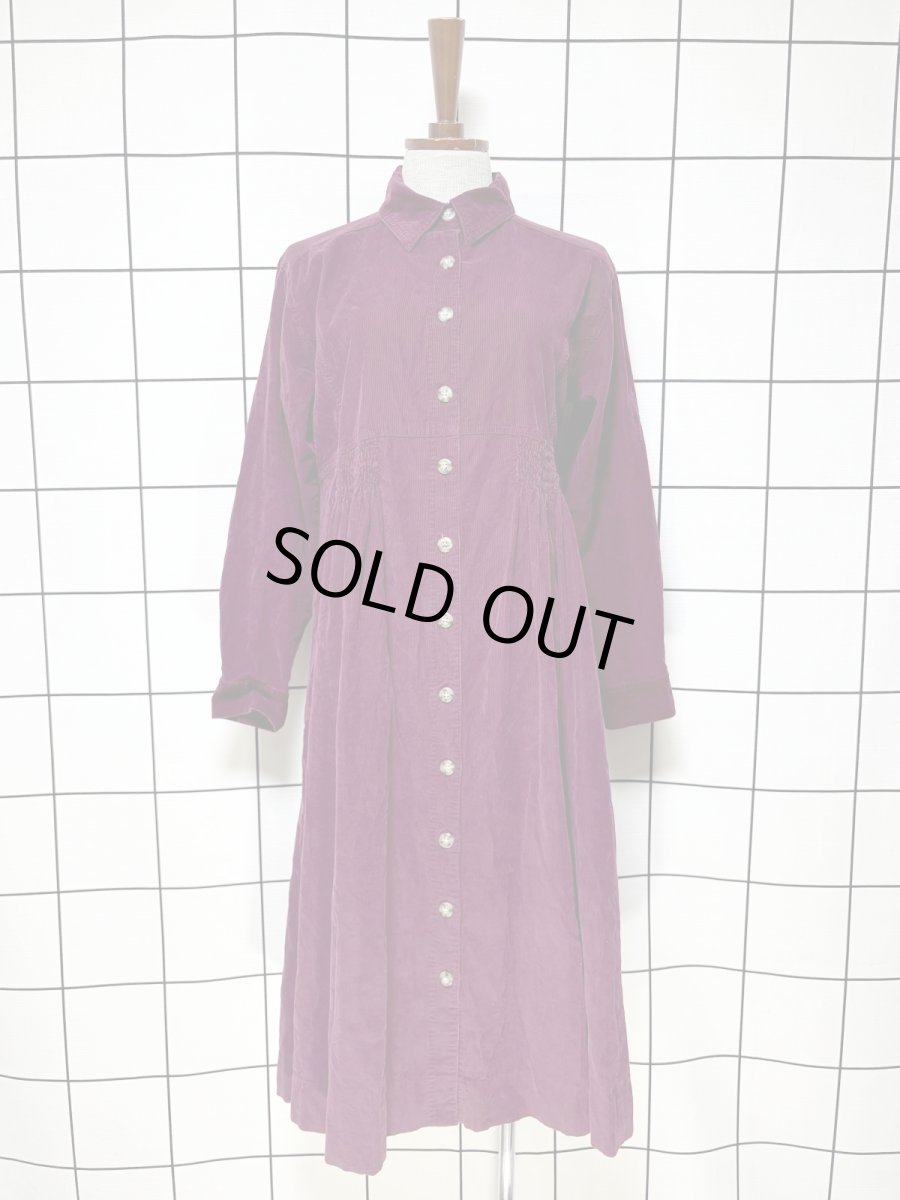 画像1: コーデュロイ 前開き バックリボン レトロ USA古着 ヴィンテージワンピース (1)