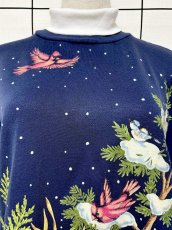 画像8: 鳥 うさぎ リス ボタニカル ドット 雪 ネイビー タートルネック レトロ USA古着 ヴィンテージスウェット (8)