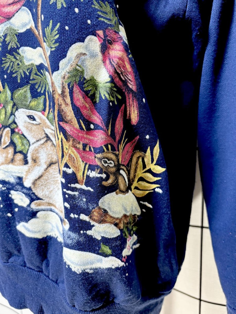 画像10: 鳥 うさぎ リス ボタニカル ドット 雪 ネイビー タートルネック レトロ USA古着 ヴィンテージスウェット (10)