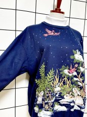 画像6: 鳥 うさぎ リス ボタニカル ドット 雪 ネイビー タートルネック レトロ USA古着 ヴィンテージスウェット (6)