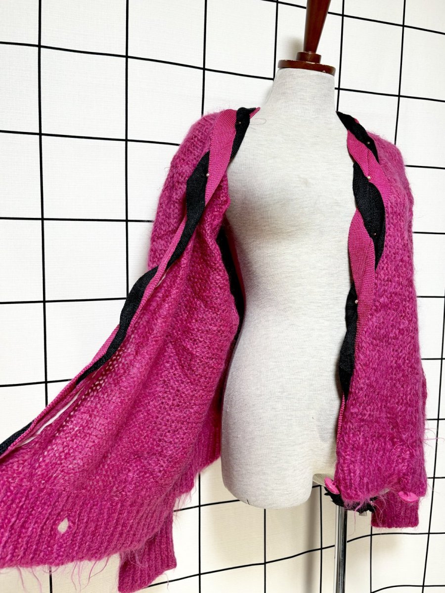 画像10: バイカラー モヘア レトロ USA古着 ヴィンテージニットカーディガン (10)