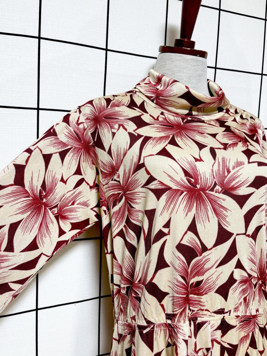 画像6: 花柄 タートルネック ウエストゴム レトロ 長袖 ヨーロッパ古着 ヴィンテージワンピース (6)