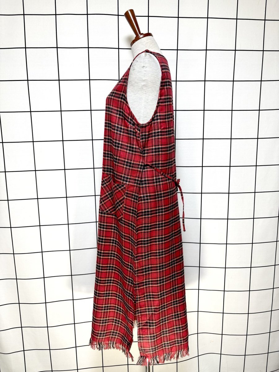 画像2: トラッドコーデにもおすすめ チェック柄 フリンジ ノースリーブ レトロ USA古着 ヴィンテージワンピース (2)
