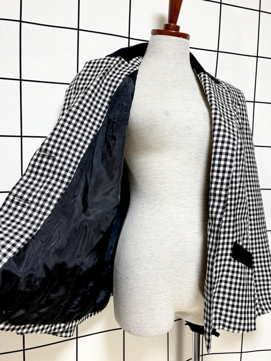 画像8: ギンガムチェック モノクロ レトロ USA古着 ヴィンテージテーラードジャケット (8)