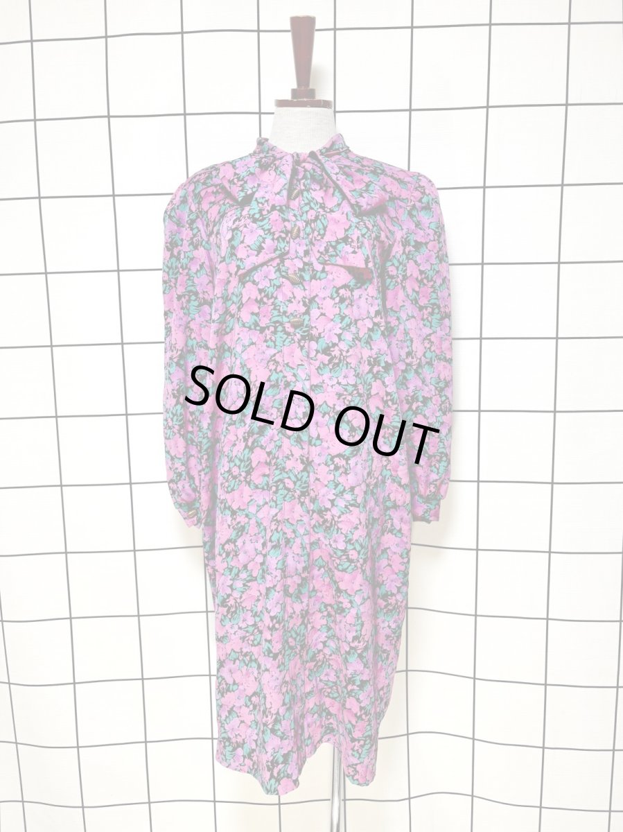 画像1: リボンタイ 花柄 レトロ USA古着 ヴィンテージワンピース (1)