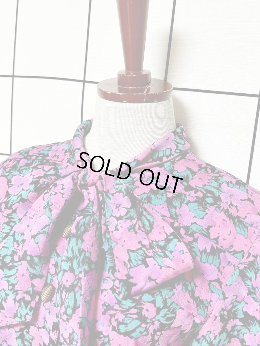 画像4: リボンタイ 花柄 レトロ USA古着 ヴィンテージワンピース (4)