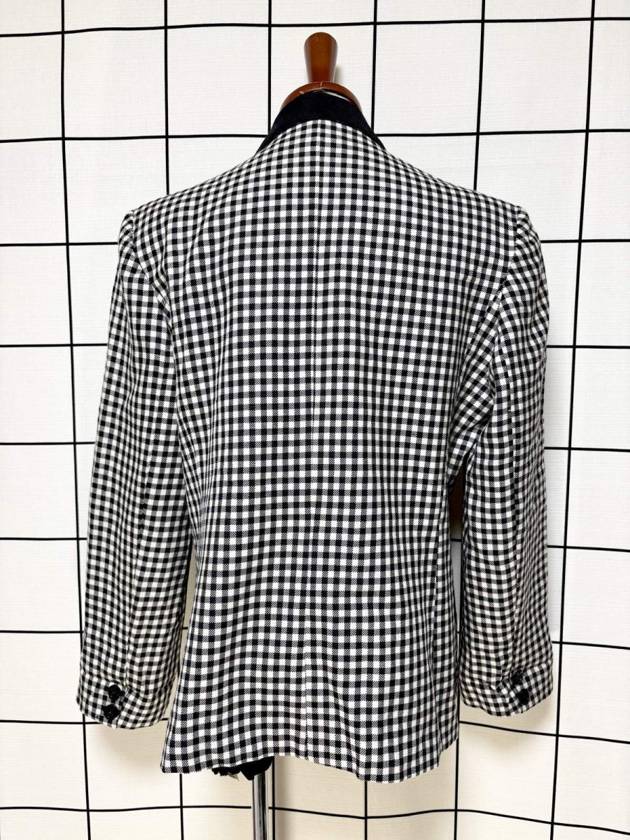 画像2: ギンガムチェック モノクロ レトロ USA古着 ヴィンテージテーラードジャケット (2)