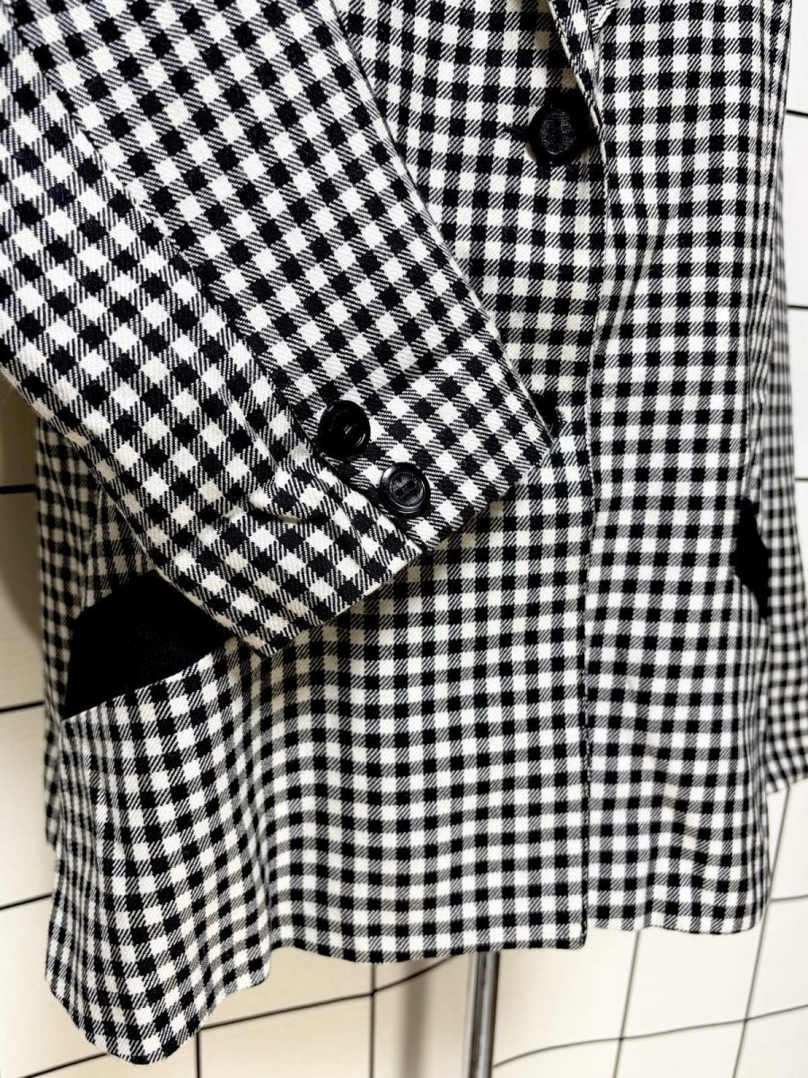 画像7: ギンガムチェック モノクロ レトロ USA古着 ヴィンテージテーラードジャケット (7)